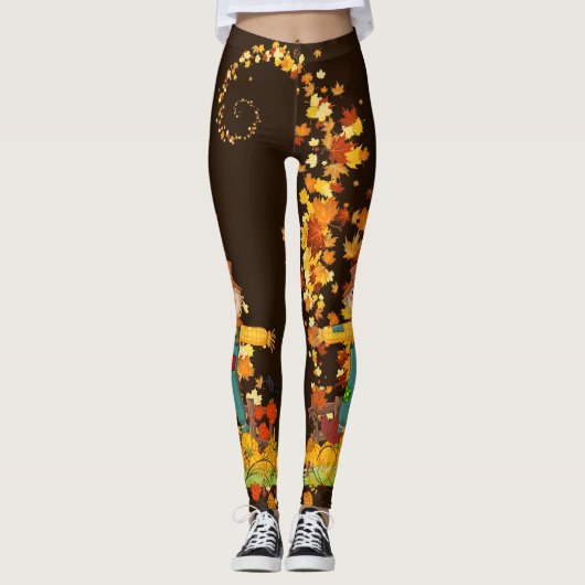 Leggings Automne Scarecrow Feuilles d'automne Plutôt Noir o (Devant)