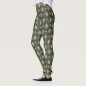 Leggings Autruche Rose Fleurs Vert Olive Art Déco (Gauche)