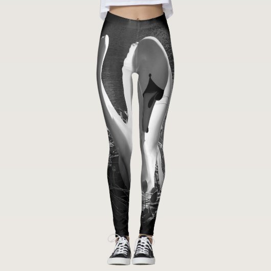 Leggings Avec l'image stylisée noire et blanche de cygne (Devant)