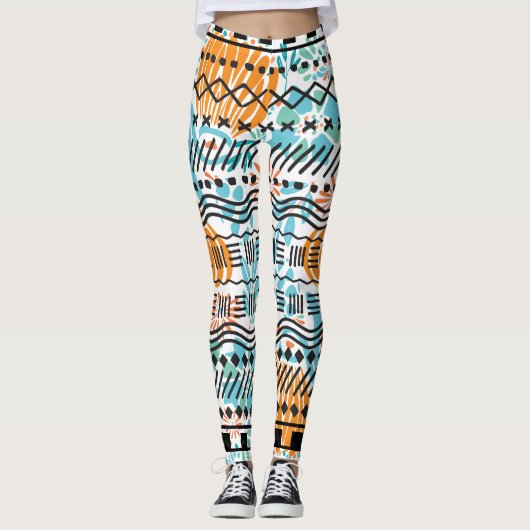 Leggings Aztec Abstrait CORAL MINT Motif noir (Devant)