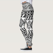 Leggings Aztec Boho, Motif tribal géométrique noir blanc (Gauche)