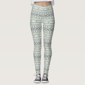 Leggings Aztec Formes Motif Rusts Crème Turquoise-Bleu (Devant)