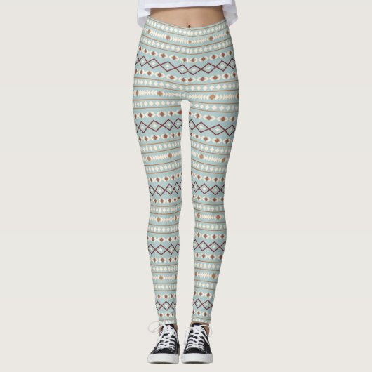 Leggings Aztec Formes Motif Rusts Crème Turquoise-Bleu (Devant)