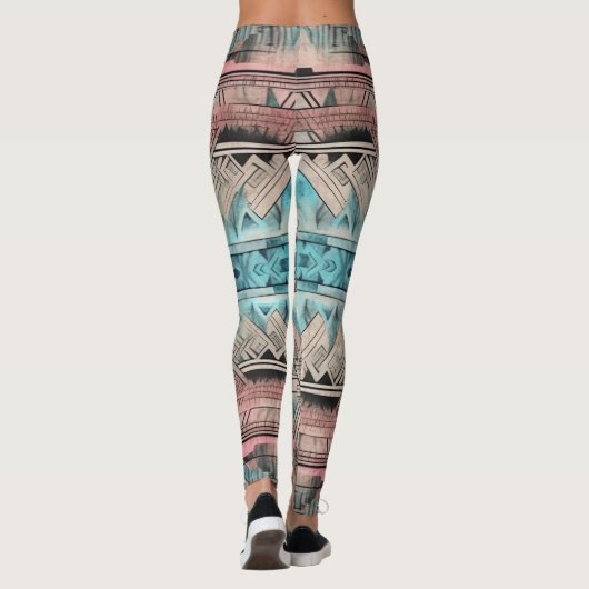 Leggings Aztec Sud-Ouest Pastel Rose Et Bleu (Dos)