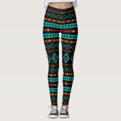 Leggings Aztec Turquoise Reds Yellow Black Motifs mixtes Mo (Devant)