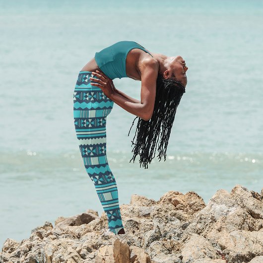 Leggings aztèque bleu