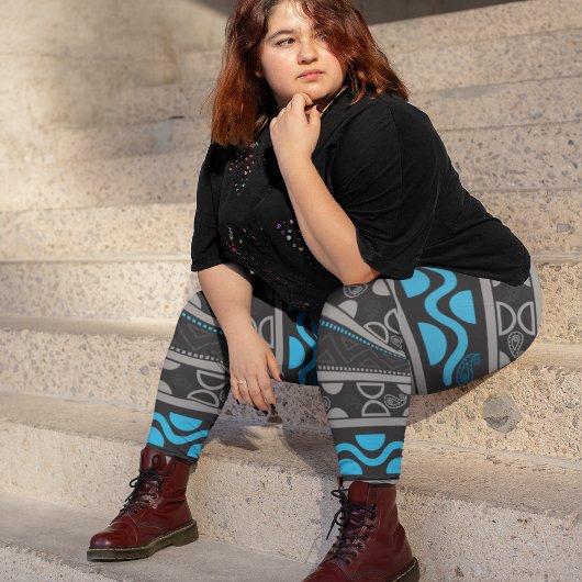 Leggings aztèque bleu