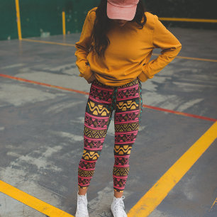 Leggings aztèque rouge