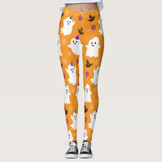 Leggings Baby Ghost Motif Orange Halloween Party (Devant)