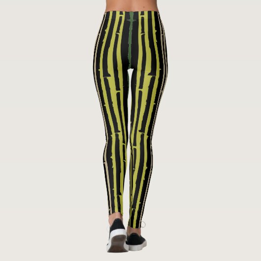 Leggings Baies de bambou vert sur noir (Dos)