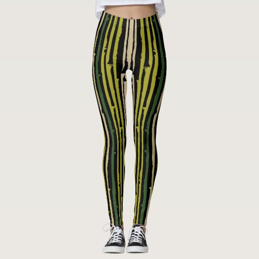 Leggings Baies de bambou vert sur noir (Devant)