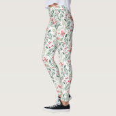 Leggings Baies de houx rouges de Noël (Gauche)
