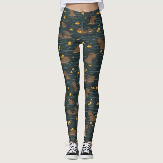 Leggings Bain chaud Capybara avec Yuzu Fruit  (Devant)