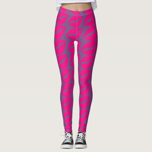 Leggings Baiser de rouge à lèvres rose pop 80 rétro (Devant)