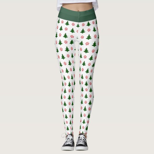 Leggings Baisers de sucre de canne et arbres de Noël (Devant)