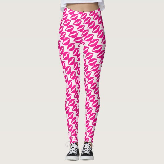 Leggings Baisers mignons rose blanc motif (Devant)