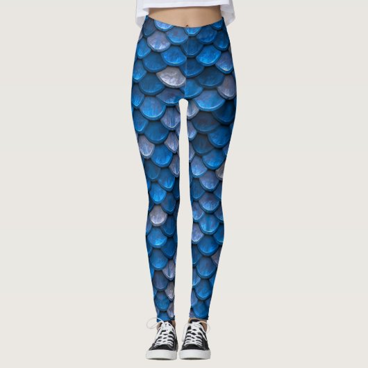 Leggings Balances de poissons de sirène d'argent bleu (Devant)