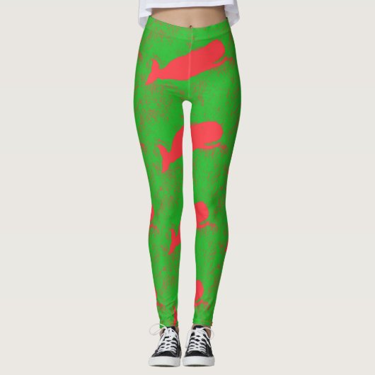Leggings baleines rouges en vert (Devant)