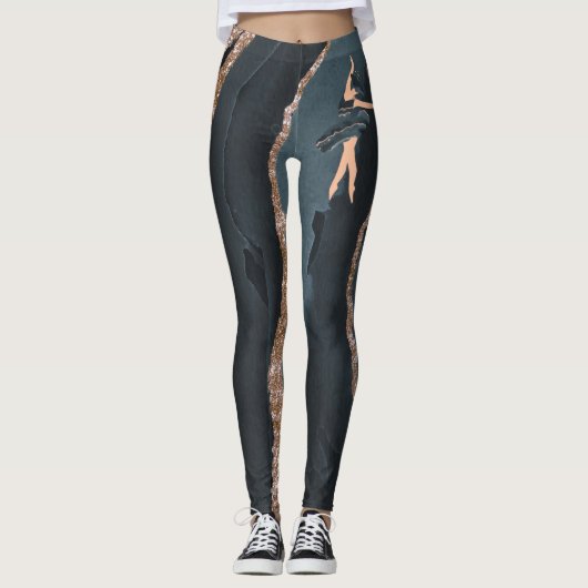 Leggings Ballerine papillon princesse bleu et or (Devant)