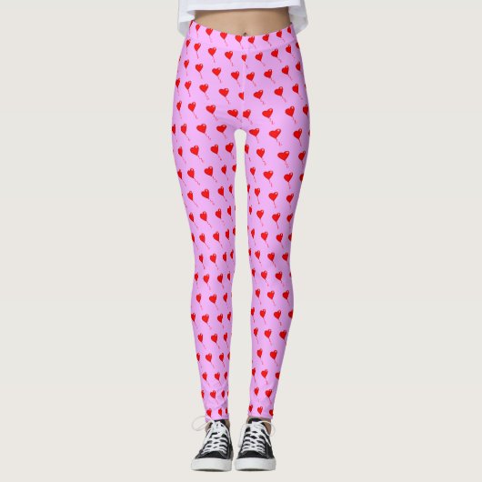 Leggings Ballons de Coeur Rouge Chic violet Valentines Anni (Devant)