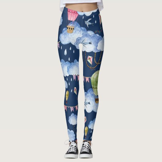 Leggings Ballons Whimsical : Motif de nuage d'aquarelle (Devant)