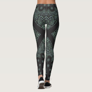 Leggings Bandana Bohème Noir et Sauge