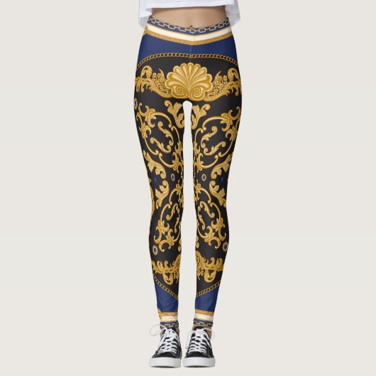Leggings Bandana Print : Black Blue Gold. (Devant)
