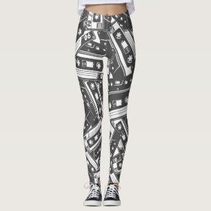 Leggings Bande de cassette : Motif Vintage monochrome