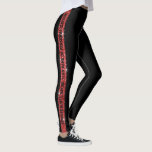 Leggings Bande de Parties scintillant noire rouge personnal<br><div class="desc">Bande de Parties scintillant Faux rouge et noir Leggings personnalisés avec une large bande verticale vers le bas de la jambe avec du texte personnalisé au milieu qui peut être différent de chaque côté. Customisez avec une devise de l'équipe, mascotte, citation préférée, vers, mantra inspirateur, nom de l'équipe, ou ajoutez...</div>