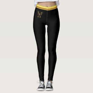 Leggings Bande dessinée aigle noir et or avec feuille d'or