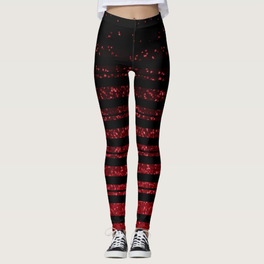Leggings Bande d'Halloween noir et Parties scintillant roug (Devant)