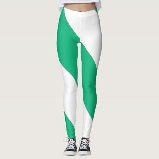 Leggings Bande diagonale large verte et blanche (Devant)