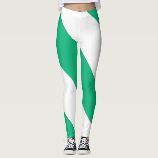 Leggings Bande diagonale large verte et blanche (Devant)
