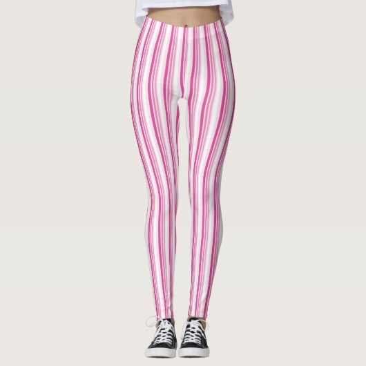 Leggings Bande Rose Et Blanc (Devant)