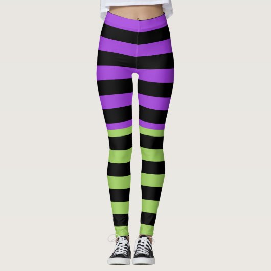 Leggings Bande verte violette et noire d'Halloween (Devant)