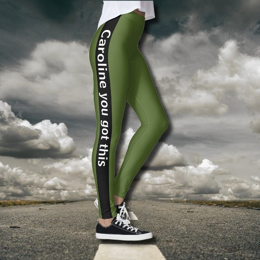 Leggings Bande verticale noire | Ajouter du texte | Vert ol