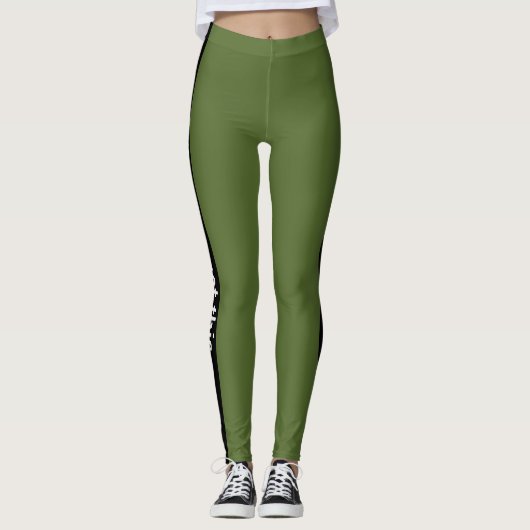 Leggings Bande verticale noire | Ajouter du texte | Vert ol (Devant)
