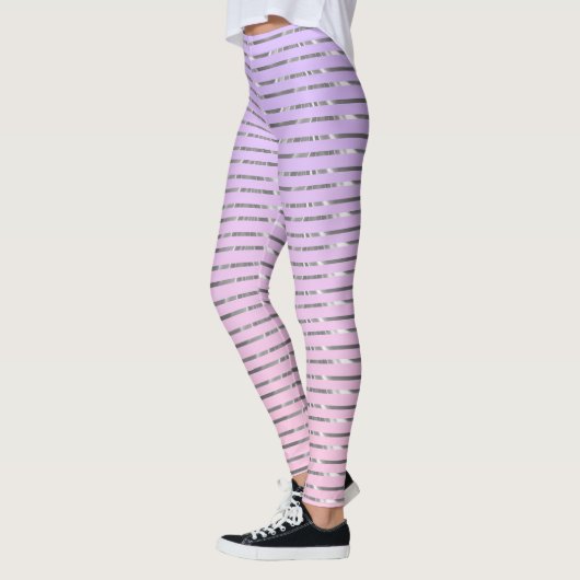 Leggings Bandes argentées ombrées violettes et roses (Gauche)