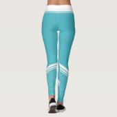 Leggings Bandes blanches fleuries turquoise & nom moderne (Dos)