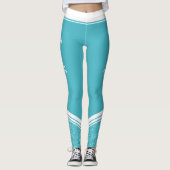 Leggings Bandes blanches fleuries turquoise & nom moderne (Devant)