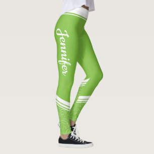 Leggings Bandes blanches florales vertes et nom girly moder