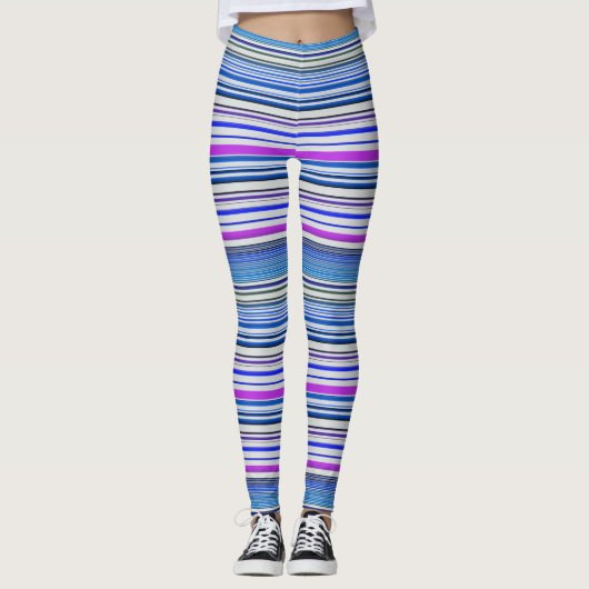 Leggings Bandes bleu violet mignonnes (Devant)