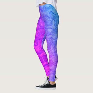 Leggings Bandes colorées tourbillonnantes rose néon et bleu