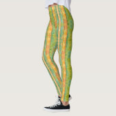 Leggings Bandes d'aquarelle vert et abricot (Gauche)