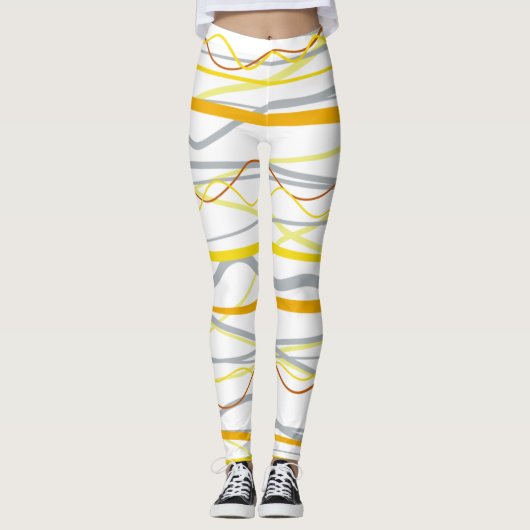 Leggings Bandes d'argent jaune moutarde (Devant)