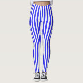 Leggings Bandes de bonbons royales bleues et blanches (Devant)