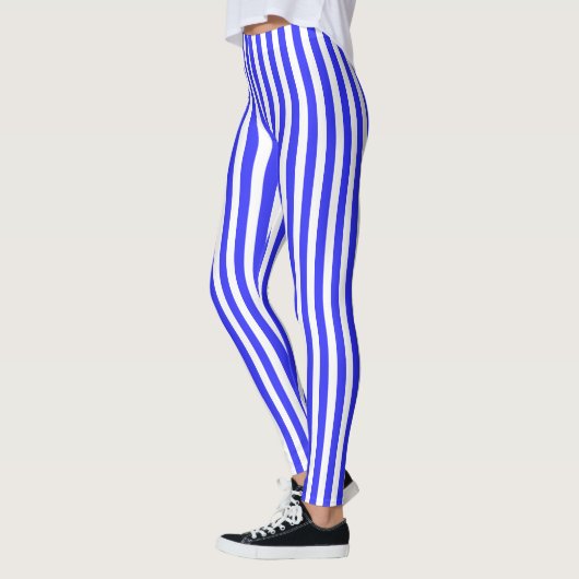 Leggings Bandes de bonbons royales bleues et blanches (Gauche)