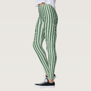 Leggings Bandes de bonbons vert foncé et blanc