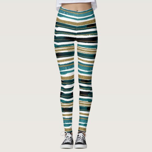 Leggings Bandes de parties scintillant verte et or (Devant)