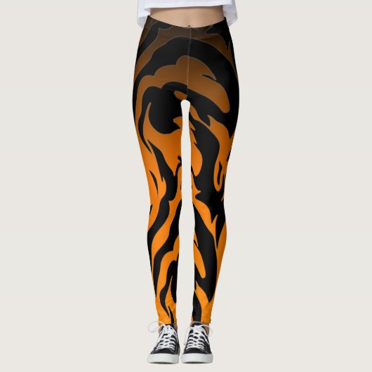 Leggings Bandes de tigres orange et noir (Devant)